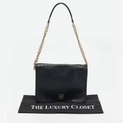 Carolina Herrera Black Leather New Baltazar Flap Shoulder Bag