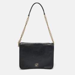 Carolina Herrera Black Leather New Baltazar Flap Shoulder Bag
