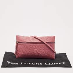 Carolina Herrera Old Rose Floral Embossed Leather Zip Crossbody Bag