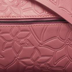 Carolina Herrera Old Rose Floral Embossed Leather Zip Crossbody Bag