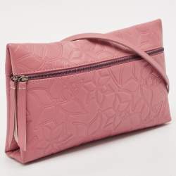 Carolina Herrera Old Rose Floral Embossed Leather Zip Crossbody Bag