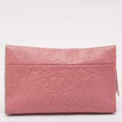 Carolina Herrera Old Rose Floral Embossed Leather Zip Crossbody Bag