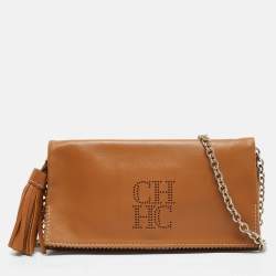 Carolina Herrera Tan Leather Flap Tassel Shoulder Bag