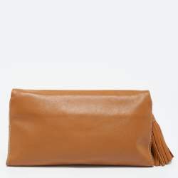 Carolina Herrera Tan Leather Flap Tassel Shoulder Bag