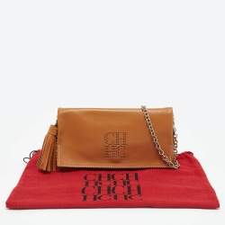 Carolina Herrera Tan Leather Flap Tassel Shoulder Bag