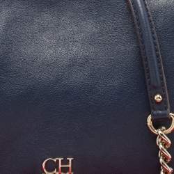 Carolina Herrera Navy Blue Leather New Baltazar Flap Shoulder Bag