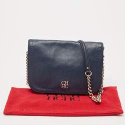 Carolina Herrera Navy Blue Leather New Baltazar Flap Shoulder Bag