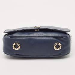 Carolina Herrera Navy Blue Leather New Baltazar Flap Shoulder Bag
