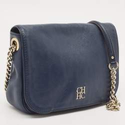 Carolina Herrera Navy Blue Leather New Baltazar Flap Shoulder Bag