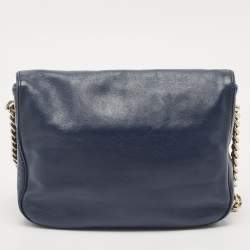 Carolina Herrera Navy Blue Leather New Baltazar Flap Shoulder Bag