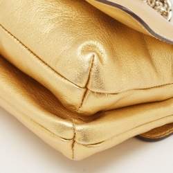 Carolina Herrera Gold Leather Double Flap Chain Bag