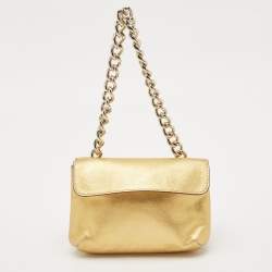 Carolina Herrera Gold Leather Double Flap Chain Bag