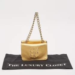 Carolina Herrera Gold Leather Double Flap Chain Bag