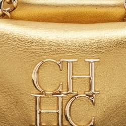 Carolina Herrera Gold Leather Double Flap Chain Bag