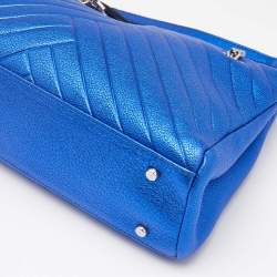 Carolina Herrera Blue Quilted Leather Logo Charm Chain Tote