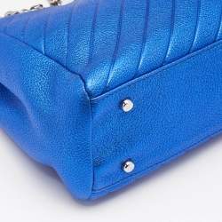 Carolina Herrera Blue Quilted Leather Logo Charm Chain Tote