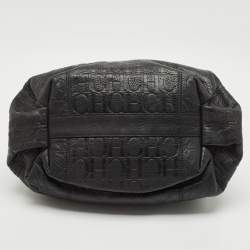 Carolina Herrera Black Monogram Embossed Leather Chain Hobo