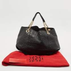 Carolina Herrera Black Monogram Embossed Leather Chain Hobo