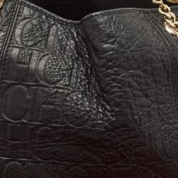 Carolina Herrera Black Monogram Embossed Leather Chain Hobo