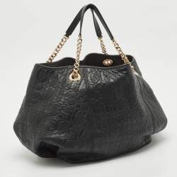 Carolina Herrera Black Monogram Embossed Leather Chain Hobo