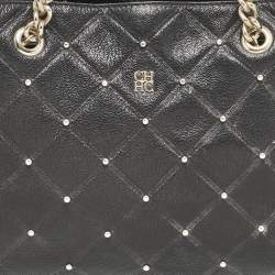 Carolina Herrera Black Logo Embossed Quilted Leather Studded Chain Tote