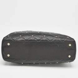 Carolina Herrera Black Logo Embossed Quilted Leather Studded Chain Tote