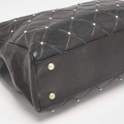 Carolina Herrera Black Logo Embossed Quilted Leather Studded Chain Tote