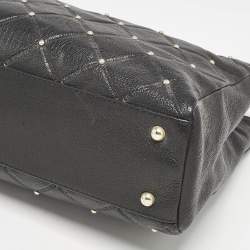 Carolina Herrera Black Logo Embossed Quilted Leather Studded Chain Tote