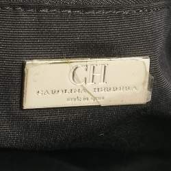 Carolina Herrera Black Logo Embossed Quilted Leather Studded Chain Tote