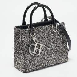 Pre Owned Carolina Herrera Grey Glitter and Patent Leather Mini Duchess Tote