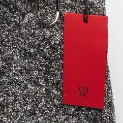 Pre Owned Carolina Herrera Grey Glitter and Patent Leather Mini Duchess Tote