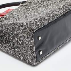 Pre Owned Carolina Herrera Grey Glitter and Patent Leather Mini Duchess Tote
