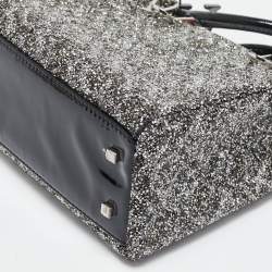 Pre Owned Carolina Herrera Grey Glitter and Patent Leather Mini Duchess Tote