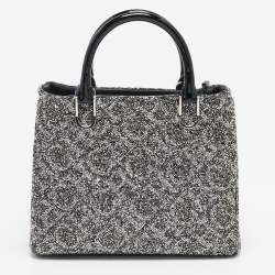 Pre Owned Carolina Herrera Grey Glitter and Patent Leather Mini Duchess Tote