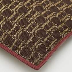Carolina Herrera Brown Monogram Canvas and Leather Scarf Flat Pouch