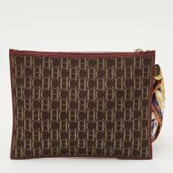 Carolina Herrera Brown Monogram Canvas and Leather Scarf Flat Pouch