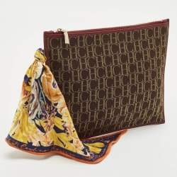 Carolina Herrera Brown Monogram Canvas and Leather Scarf Flat Pouch