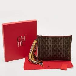 Carolina Herrera Brown Monogram Canvas and Leather Scarf Flat Pouch