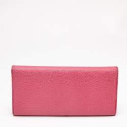 Carolina Herrera Pink Leather Flap Trifold Continental Wallet