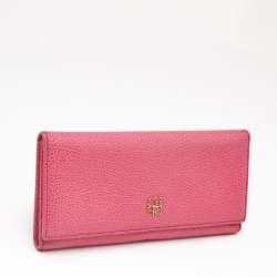 Carolina Herrera Pink Leather Flap Trifold Continental Wallet