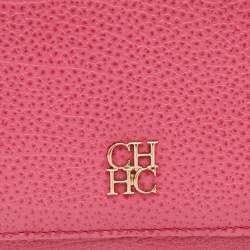 Carolina Herrera Pink Leather Flap Trifold Continental Wallet
