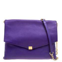Pre Owned Carolina Herrera Purple Leather Envelope Shoulder Bag