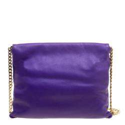 Pre Owned Carolina Herrera Purple Leather Envelope Shoulder Bag