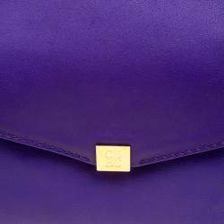 Pre Owned Carolina Herrera Purple Leather Envelope Shoulder Bag