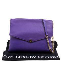 Pre Owned Carolina Herrera Purple Leather Envelope Shoulder Bag
