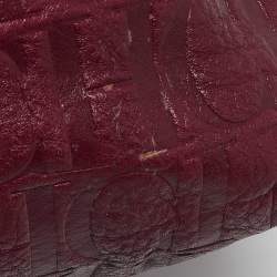 Carolina Herrera Burgundy Monogram Embossed Leather Zip Satchel