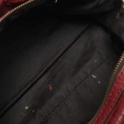 Carolina Herrera Burgundy Monogram Embossed Leather Zip Satchel