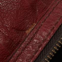 Carolina Herrera Burgundy Monogram Embossed Leather Zip Satchel
