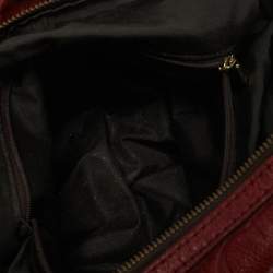 Carolina Herrera Burgundy Monogram Embossed Leather Zip Satchel