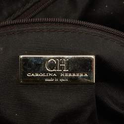 Carolina Herrera Burgundy Monogram Embossed Leather Zip Satchel